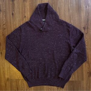 Weatherproof Vintage Men's Pullover Burgundy Cardigan Sweater with Shawl Collar